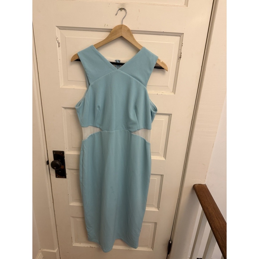 ASOS Women's Baby Blue Sleeveless Midi Dress Peekaboo Waist Stretch Size 12 New